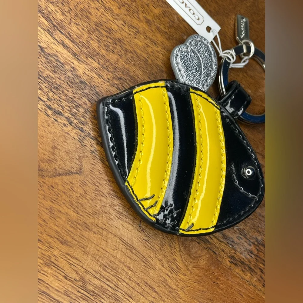 COACH Black & Yellow Patent Leather Bumble Bee Bag Charm - Picture 2 of 4